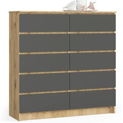 Akord Dressoir 10 Tiroirs Chêne Artisan Et Graphite 120X40X121 - Publicité Akord Dressoir 10 Tiroirs Chêne Artisan Et Graphite 120X40X121 - Publicité