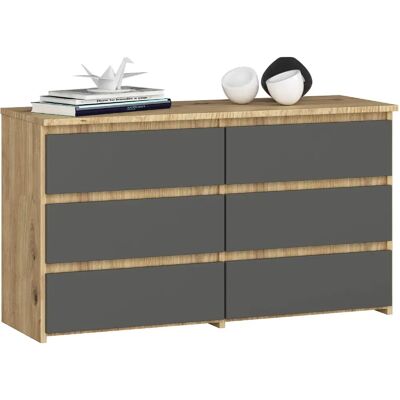 Akord Commode 6 tiroirs - Chêne et gris - Publicité Akord Commode 6 tiroirs - Chêne et gris - Publicité
