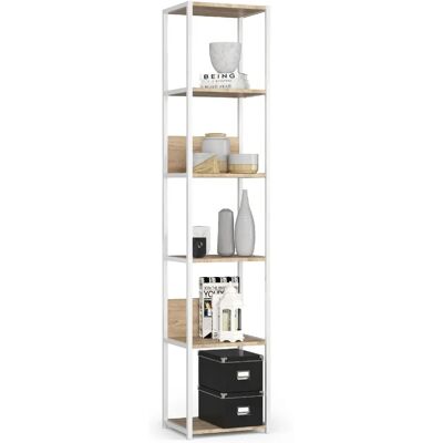 Akord Étagère Métallique Loft Blanc/Chêne Sonoma 40X32X192 - Publicité Akord Étagère Métallique Loft Blanc/Chêne Sonoma 40X32X192 - Publicité