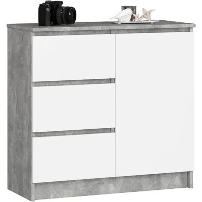 Akord Commode 1 porte 3 tiroirs - Blanc - Publicité Akord Commode 1 porte 3 tiroirs - Blanc - Publicité