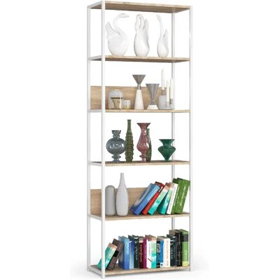 Akord Étagère Métallique Loft Blanc/Chêne Sonoma 70X32X192 - Publicité Akord Étagère Métallique Loft Blanc/Chêne Sonoma 70X32X192 - Publicité