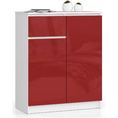 Akord Commode 2 portes 1 tiroir - Blanc rouge - Publicité Akord Commode 2 portes 1 tiroir - Blanc rouge - Publicité