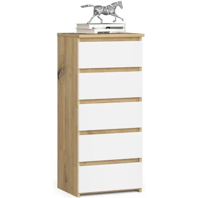 Akord Commode 5 tiroirs - Chêne artisan/blanc - Publicité Akord Commode 5 tiroirs - Chêne artisan/blanc - Publicité