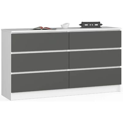 Akord Commode 6 Tiroirs Blanc/Gris Graphite 138X40X77 - Publicité Akord Commode 6 Tiroirs Blanc/Gris Graphite 138X40X77 - Publicité