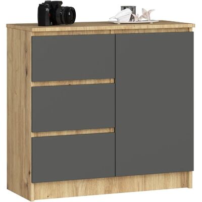 Akord Buffet Jerry 1 Porte 3 Tiroirs Chêne Artisan/Gris Graphite 80X35X77 - Publicité Akord Buffet Jerry 1 Porte 3 Tiroirs Chêne Artisan/Gris Graphite 80X35X77 - Publicité