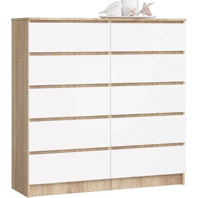 Akord Dressoir 10 Tiroirs Chêne Sonoma Et Blanc 120X40X121 - Publicité Akord Dressoir 10 Tiroirs Chêne Sonoma Et Blanc 120X40X121 - Publicité