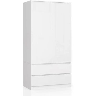 Akord Armoire 2 portes avec tiroirs - Blanc - Publicité Akord Armoire 2 portes avec tiroirs - Blanc - Publicité