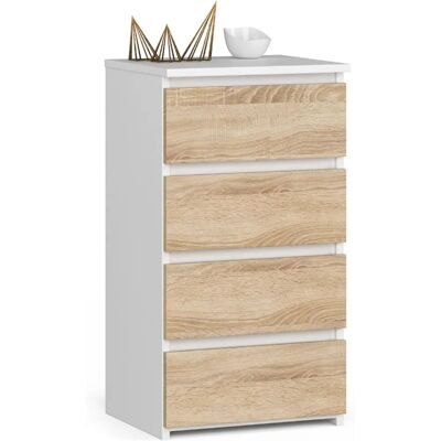 Akord Commode 4 tiroirs - Blanc/chêne - Publicité Akord Commode 4 tiroirs - Blanc/chêne - Publicité
