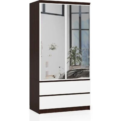 Akord Armoire 2 Portes 2 Tiroirs 2 Miroirs Wengé Et Blanc 90X51X180 - Publicité Akord Armoire 2 Portes 2 Tiroirs 2 Miroirs Wengé Et Blanc 90X51X180 - Publicité