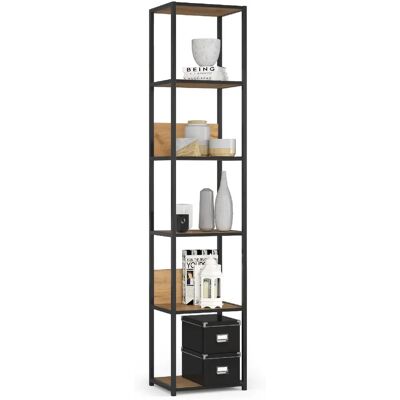 Akord Étagère Métallique Loft Noir/Chêne Craft 40X32X192 - Publicité Akord Étagère Métallique Loft Noir/Chêne Craft 40X32X192 - Publicité