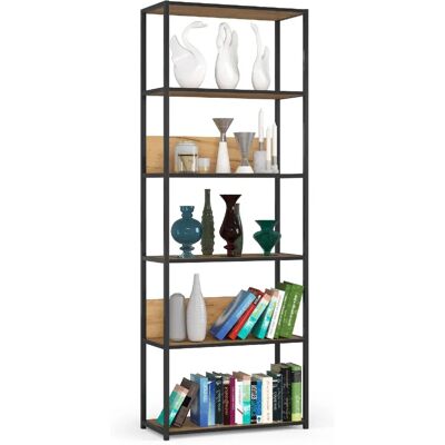 Akord Étagère Métallique Loft Noir/Chêne Craft 70X32X192 - Publicité Akord Étagère Métallique Loft Noir/Chêne Craft 70X32X192 - Publicité
