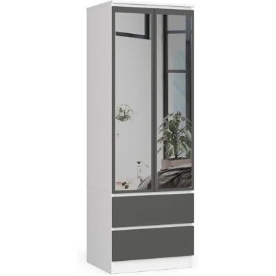 Akord Armoire Star 2 Portes 2 Tiroirs Avec Miroir Blanc/Gris Graphite 60X51X180 - Publicité Akord Armoire Star 2 Portes 2 Tiroirs Avec Miroir Blanc/Gris Graphite 60X51X180 - Publicité