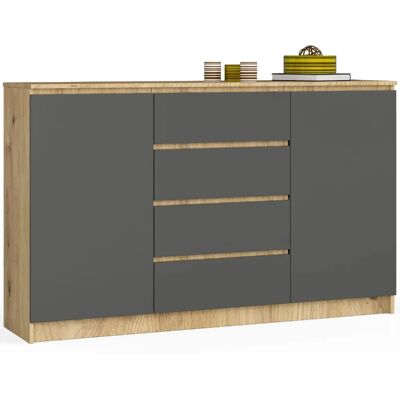 Akord Buffet 2 Portes 4 Tiroirs Chêne Artisan/Gris Graphite 160X40X99 - Publicité Akord Buffet 2 Portes 4 Tiroirs Chêne Artisan/Gris Graphite 160X40X99 - Publicité