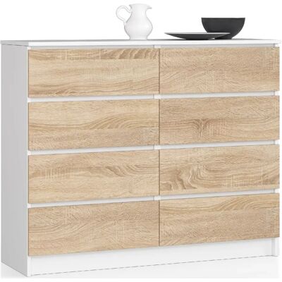 Akord Commode de rangement 8 tiroirs - Blanc chêne Sonoma - Publicité Akord Commode de rangement 8 tiroirs - Blanc chêne Sonoma - Publicité