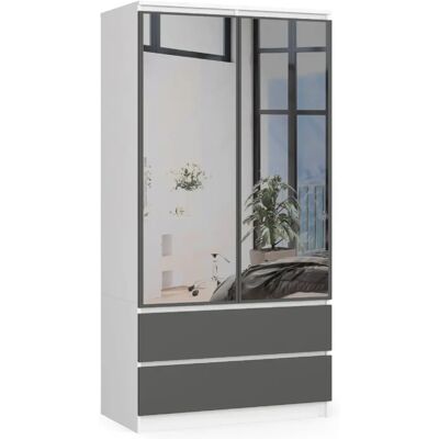 Akord Armoire 2 portes tiroirs miroirs - Blanc - Publicité Akord Armoire 2 portes tiroirs miroirs - Blanc - Publicité