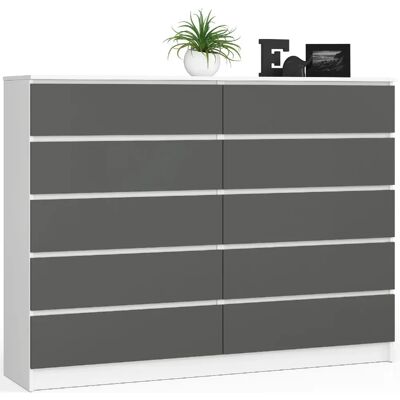 Akord Commode 10 Tiroirs Blanc/Gris Graphite 160X40X121 - Publicité Akord Commode 10 Tiroirs Blanc/Gris Graphite 160X40X121 - Publicité