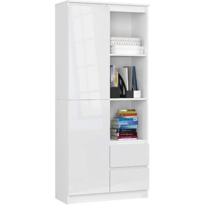 Akord Étagère Ouverte Blanc/Blanc Brillant 80X35X180 - Publicité Akord Étagère Ouverte Blanc/Blanc Brillant 80X35X180 - Publicité