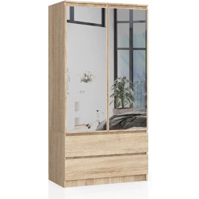 Akord Armoire 2 portes 2 tiroirs - Chêne - Publicité Akord Armoire 2 portes 2 tiroirs - Chêne - Publicité