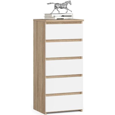 Akord Commode 5 tiroirs - Blanc - Publicité Akord Commode 5 tiroirs - Blanc - Publicité