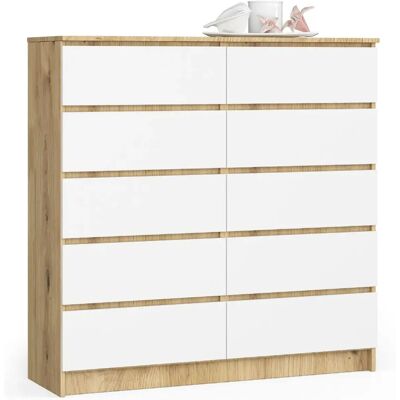 Akord Dressoir 10 Tiroirs Chêne Artisan Et Blanc 120X40X121 - Publicité Akord Dressoir 10 Tiroirs Chêne Artisan Et Blanc 120X40X121 - Publicité