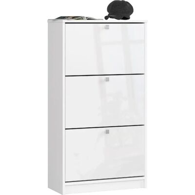 Akord Armoire À Chaussures 3 Portes Basculantes Blanc/Blanc Brillant 60X29X113 - Publicité Akord Armoire À Chaussures 3 Portes Basculantes Blanc/Blanc Brillant 60X29X113 - Publicité