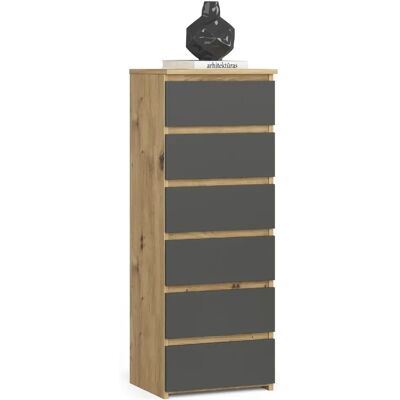 Akord Chiffonnier 6 tiroirs - Chêne et gris - Publicité Akord Chiffonnier 6 tiroirs - Chêne et gris - Publicité