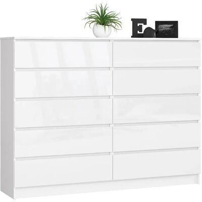 Akord Commode 10 Tiroirs Blanc/Blanc Brillant 160X40X121 - Publicité Akord Commode 10 Tiroirs Blanc/Blanc Brillant 160X40X121 - Publicité