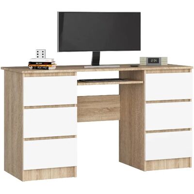 Akord Bureau 6 Tiroirs Chêne Sonoma/Blanc 135X50X77 - Publicité Akord Bureau 6 Tiroirs Chêne Sonoma/Blanc 135X50X77 - Publicité
