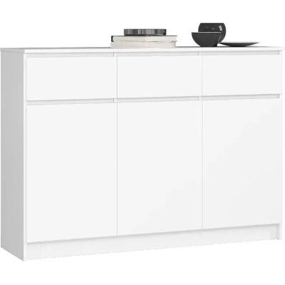 Akord Commode 3 portes 3 tiroirs - Blanc - Publicité Akord Commode 3 portes 3 tiroirs - Blanc - Publicité