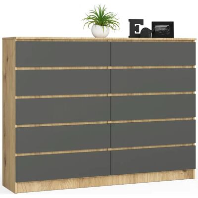 Akord Commode 10 Tiroirs Chêne Artisan/Gris Graphite 160X40X121 - Publicité Akord Commode 10 Tiroirs Chêne Artisan/Gris Graphite 160X40X121 - Publicité