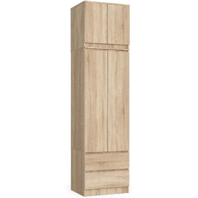 Akord Armoire avec surmeuble 2 portes 2 tiroirs - Chêne - Publicité Akord Armoire avec surmeuble 2 portes 2 tiroirs - Chêne - Publicité