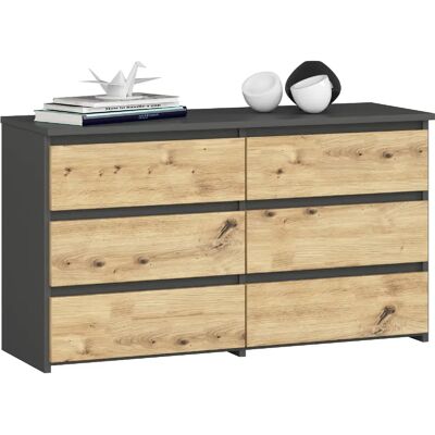 Akord Commode 6 Tiroirs Gris Graphite/Chêne Artisan 100X35X57 - Publicité Akord Commode 6 Tiroirs Gris Graphite/Chêne Artisan 100X35X57 - Publicité