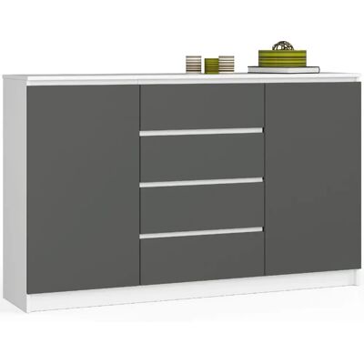 Akord Buffet 2 Portes 4 Tiroirs Blanc/Gris Graphite 160X40X99 - Publicité Akord Buffet 2 Portes 4 Tiroirs Blanc/Gris Graphite 160X40X99 - Publicité