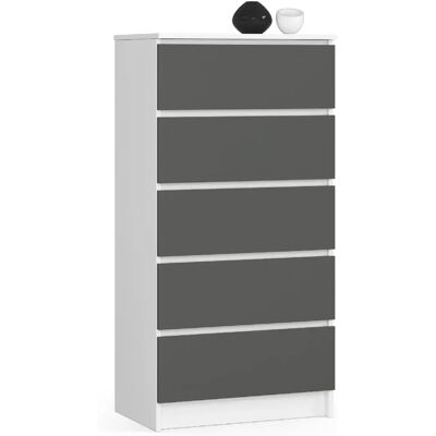 Akord Commode 5 tiroirs - Blanc/gris - Publicité Akord Commode 5 tiroirs - Blanc/gris - Publicité