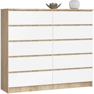 Akord Commode 10 Tiroirs Chêne Sonoma Blanc 138X40X121 - Publicité Akord Commode 10 Tiroirs Chêne Sonoma Blanc 138X40X121 - Publicité