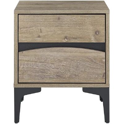 SoBuy Table de Chevet 2 tiroirs à façade courbée en bois naturel avec pieds métalliques - Publicité SoBuy Table de Chevet 2 tiroirs à façade courbée en bois naturel avec pieds métalliques - Publicité