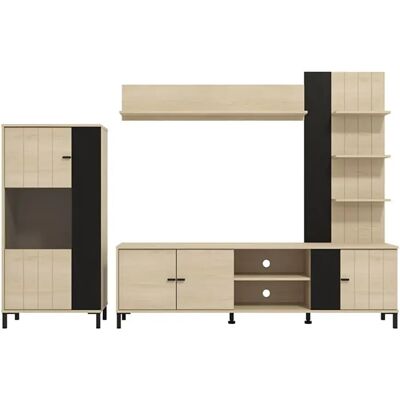 Pegane Ensemble TV avec vitrine, meuble TV et étagère couleur Chêne clair / Noir - Longueur 263 x profonduer 40 x hauteur 167 cm - Publicité Pegane Ensemble TV avec vitrine, meuble TV et étagère couleur Chêne clair / Noir - Longueur 263 x profonduer 40 x hauteur 167 cm - Publicité
