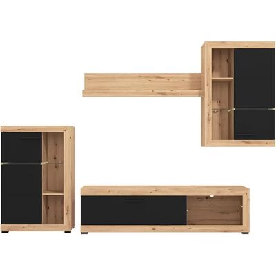 Pegane Ensemble TV avec vitrine, meuble TV, meuble haut et étagère couleur chêne artisan / noir - Longueur 266,5 x profondeur 41,5 x hauteur 186 cm - Publicité Pegane Ensemble TV avec vitrine, meuble TV, meuble haut et étagère couleur chêne artisan / noir - Longueur 266,5 x profondeur 41,5 x hauteur 186 cm - Publicité