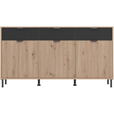 Pegane Buffet 3 portes 3 tiroirs couleur chêne artisan / noir- Longueur 157 x profondeur 40 x hauteur 92.5 cm - Publicité Pegane Buffet 3 portes 3 tiroirs couleur chêne artisan / noir- Longueur 157 x profondeur 40 x hauteur 92.5 cm - Publicité