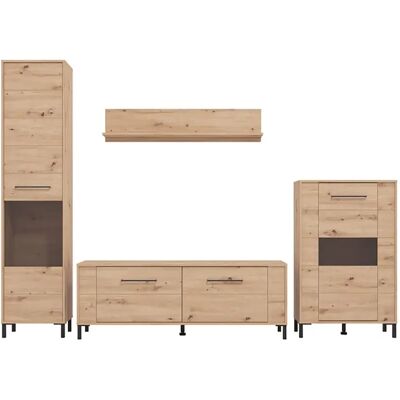 Pegane Ensemble TV avec vitrine, meuble TV, buffet haut et étagère couleur chêne artisan - Longueur 279 x profondeur 40 x hauteur 192,5 cm - Publicité Pegane Ensemble TV avec vitrine, meuble TV, buffet haut et étagère couleur chêne artisan - Longueur 279 x profondeur 40 x hauteur 192,5 cm - Publicité