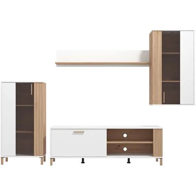 Pegane Ensemble TV avec vitrine, meuble TV, meuble haut et étagère couleur chêne artisan / blanc - Longueur 280,5 x profondeur 40 x hauteur 170 cm - Publicité Pegane Ensemble TV avec vitrine, meuble TV, meuble haut et étagère couleur chêne artisan / blanc - Longueur 280,5 x profondeur 40 x hauteur 170 cm - Publicité