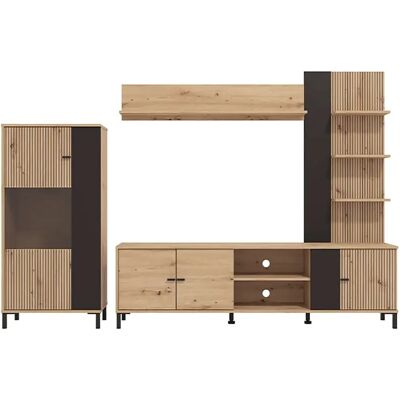 Pegane Ensemble TV avec vitrine, meuble TV et étagère couleur Chêne artisan / Noir - Longueur 263 x profondeur 40 x hauteur 167 cm - Publicité Pegane Ensemble TV avec vitrine, meuble TV et étagère couleur Chêne artisan / Noir - Longueur 263 x profondeur 40 x hauteur 167 cm - Publicité