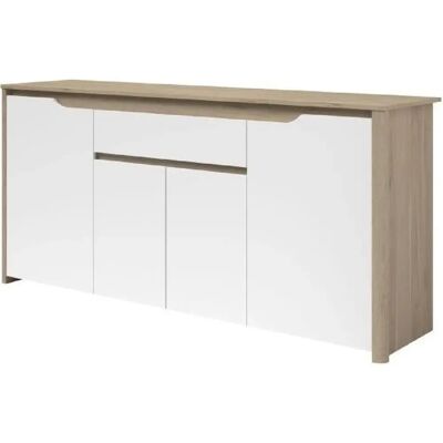 Buffet bas - BETTY - Panneaux de particules - Blanc/Chêne - 4 portes - 1 tiroir - PARISOT - Publicité Buffet bas - BETTY - Panneaux de particules - Blanc/Chêne - 4 portes - 1 tiroir - PARISOT - Publicité