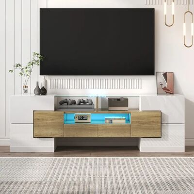 OKWISH Meuble 145x30x51 cm - Meuble TV design - Blanc+Or - Publicité OKWISH Meuble 145x30x51 cm - Meuble TV design - Blanc+Or - Publicité