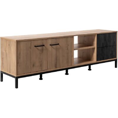 Pegane Meuble TV buffet - Chêne doré/marbre - Publicité Pegane Meuble TV buffet - Chêne doré/marbre - Publicité
