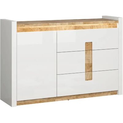 Pegane Commode avec porte et tiroirs - Blanc chêne clair - Publicité Pegane Commode avec porte et tiroirs - Blanc chêne clair - Publicité