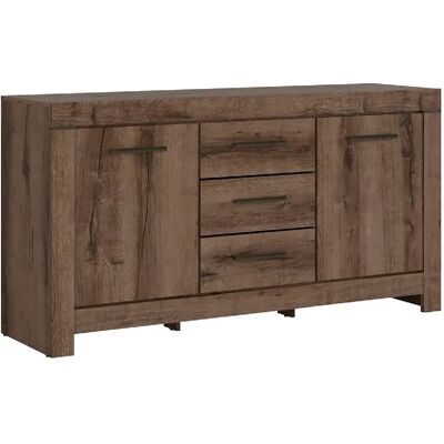 Pegane Commode buffet 2 portes 3 tiroirs - Chêne - Publicité Pegane Commode buffet 2 portes 3 tiroirs - Chêne - Publicité