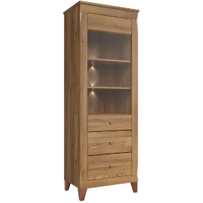 Pegane Vitrine avec 1 porte et 2 tiroirs fermeture soft-close,éclairage LED,coloris Mélèze doré - Longueur 72 x Profondeur 47 x Hauteur 202 cm - Publicité Pegane Vitrine avec 1 porte et 2 tiroirs fermeture soft-close,éclairage LED,coloris Mélèze doré - Longueur 72 x Profondeur 47 x Hauteur 202 cm - Publicité