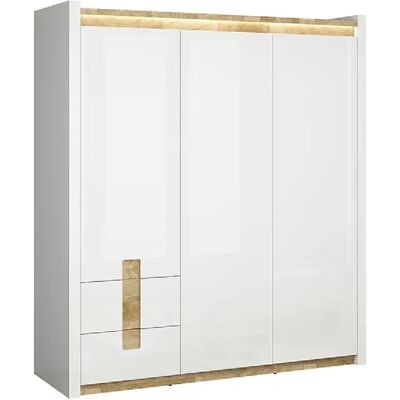 Pegane Armoire 3 portes 2 tiroirs - Blanc - Publicité Pegane Armoire 3 portes 2 tiroirs - Blanc - Publicité
