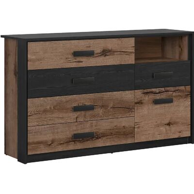 Pegane Commode buffet 1 porte 5 tiroirs - Chêne - Publicité Pegane Commode buffet 1 porte 5 tiroirs - Chêne - Publicité